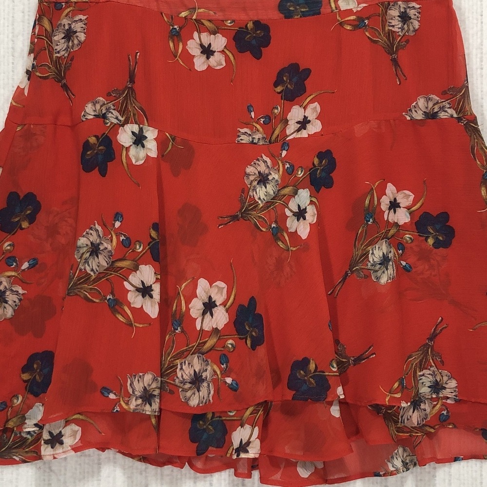 Old Navy‎ Red Floral Mini Skirt Size 12 Tiered Ruffle Boho Cottagecore Lined